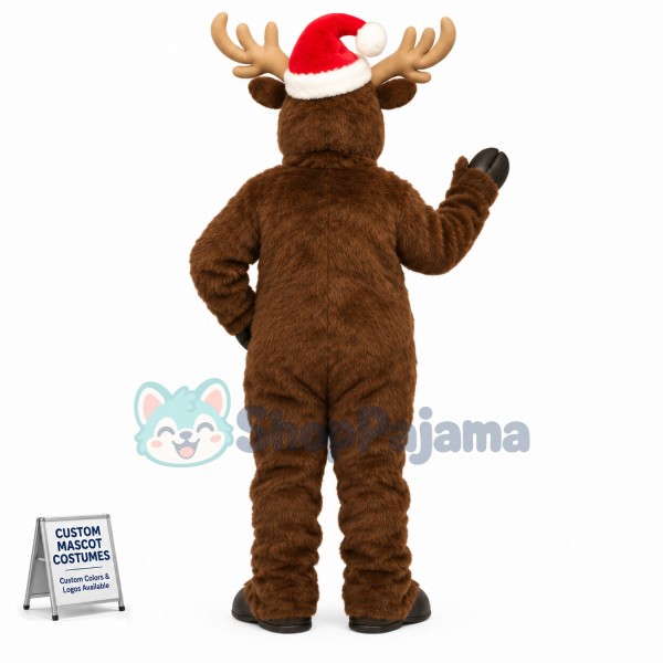 Cute Brown Mascot Costume Deer with Santa Hat