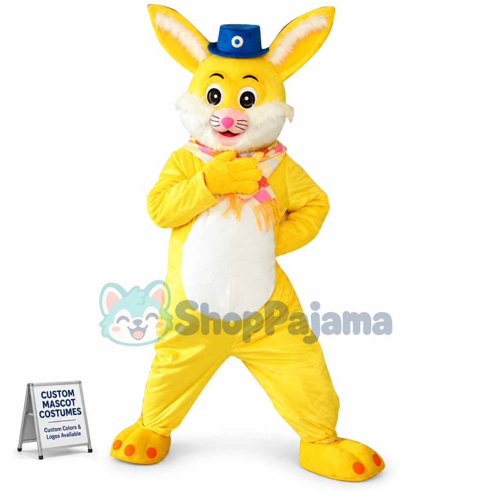 Yellow Rabbit Short Plush Adult  Mascot Costume