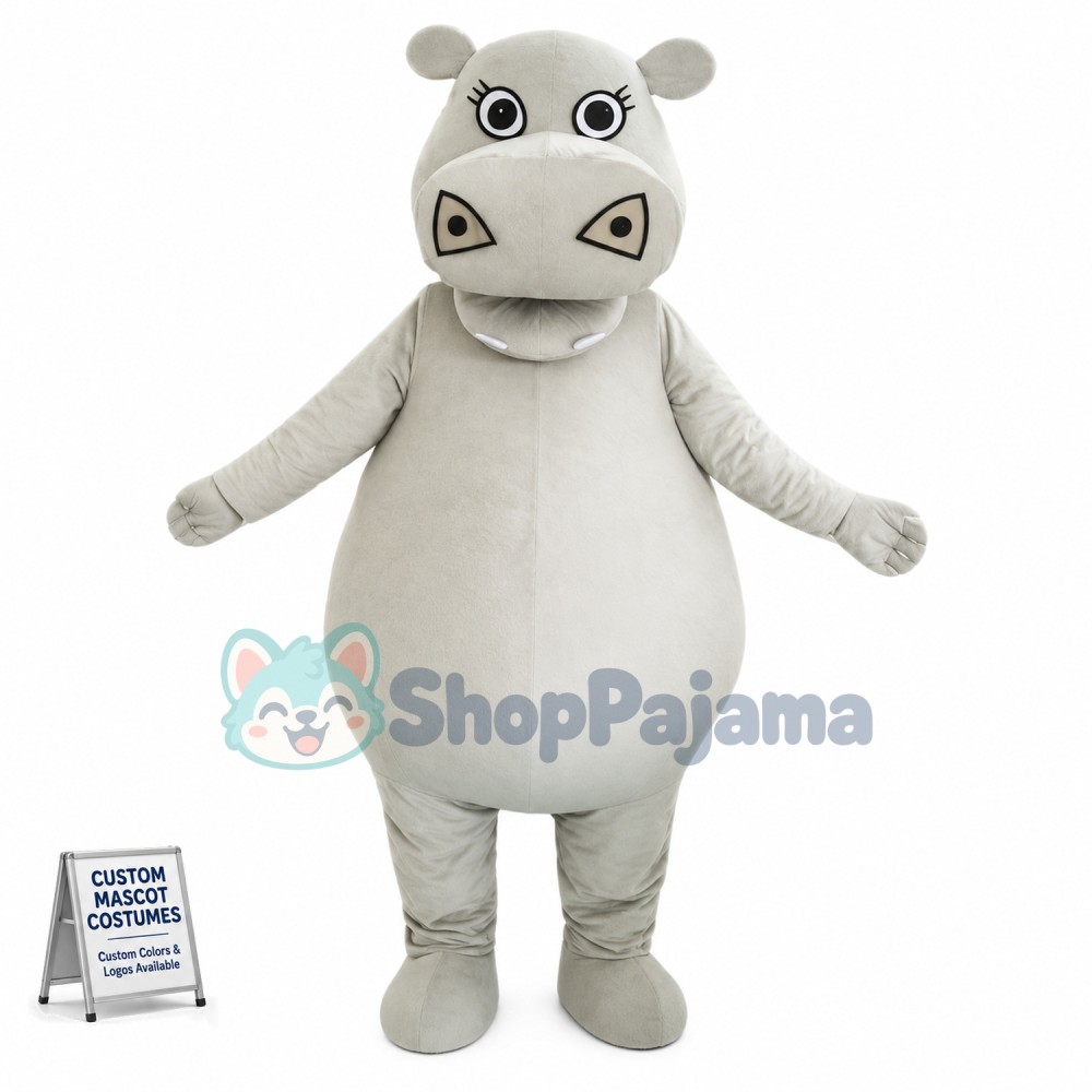 Big Fat Grey Hippo Mascot Costume