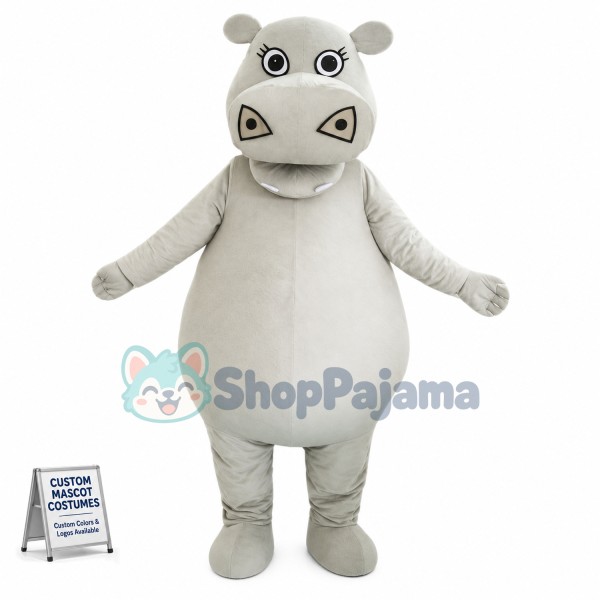 Big Fat Grey Hippo Mascot Costume