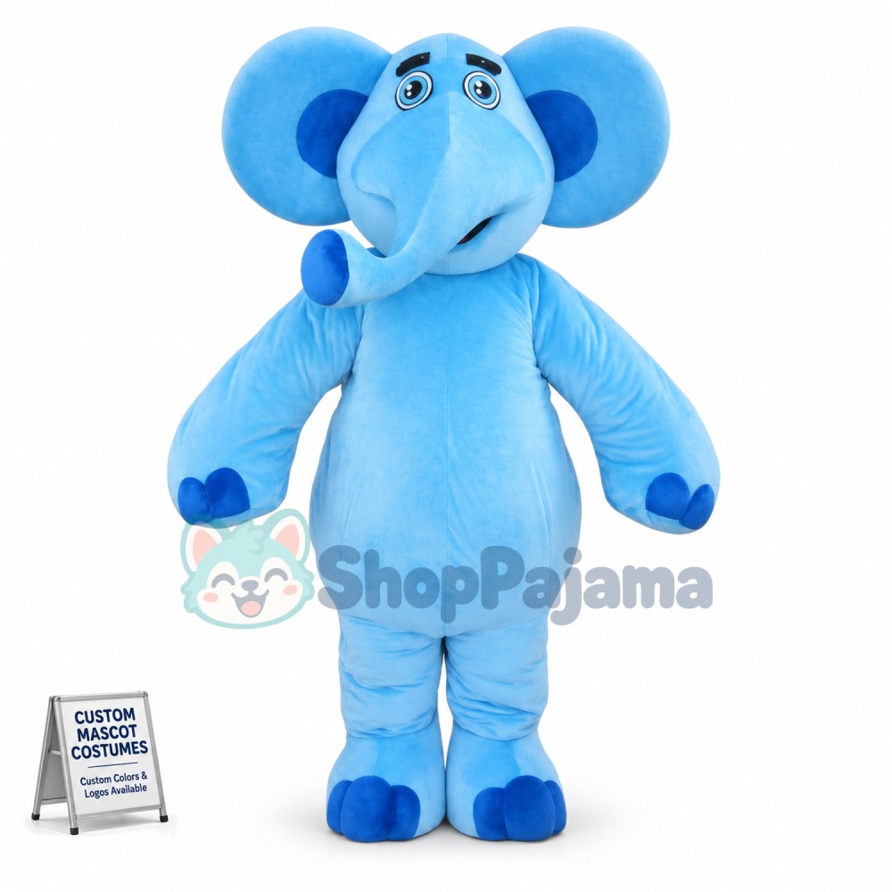 Blue Elephant Mascot Costume For Adults