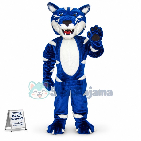 Blue & White Wild Cat Mascot Costume