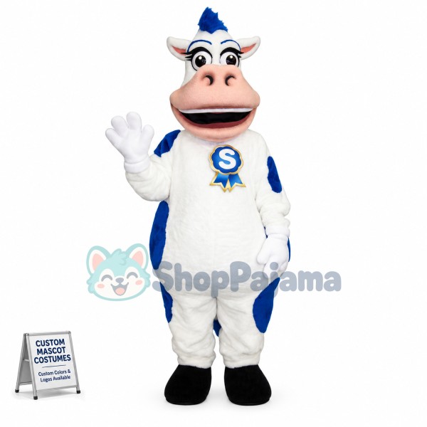 Blue & White Cow Mascot Costume