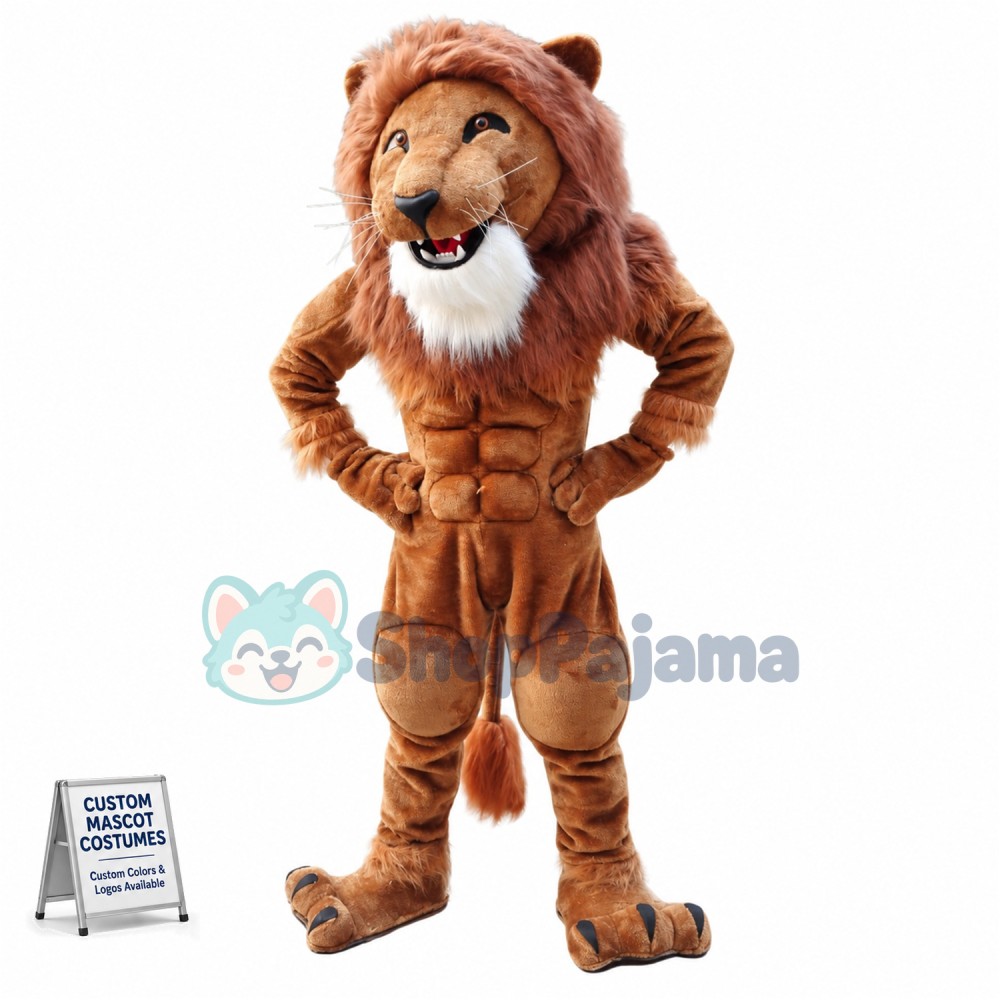 Strong Muscle Lion Mascot Costume