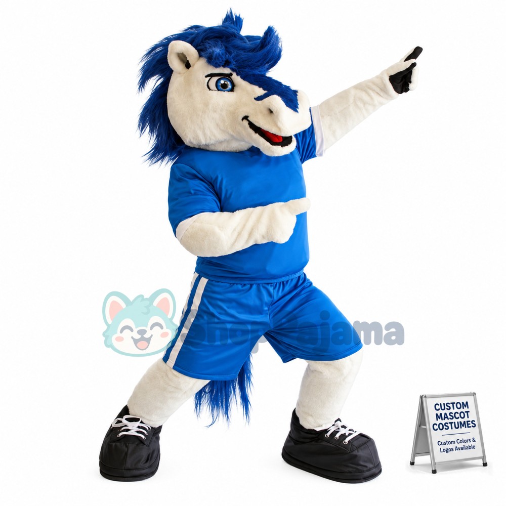 White & Blue Horse Mascot Costume