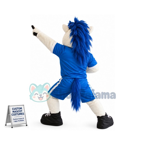 White & Blue Horse Mascot Costume