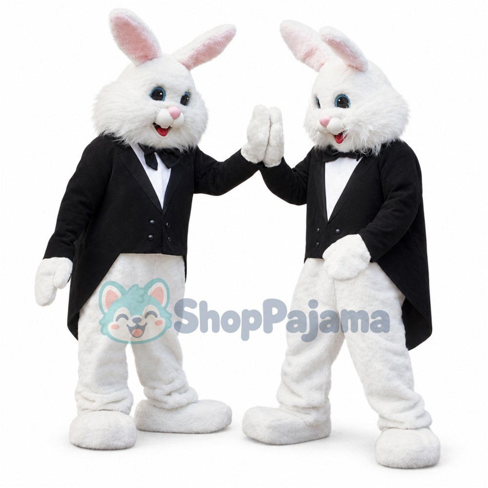 Handsome White Rabbit Mascot Costume