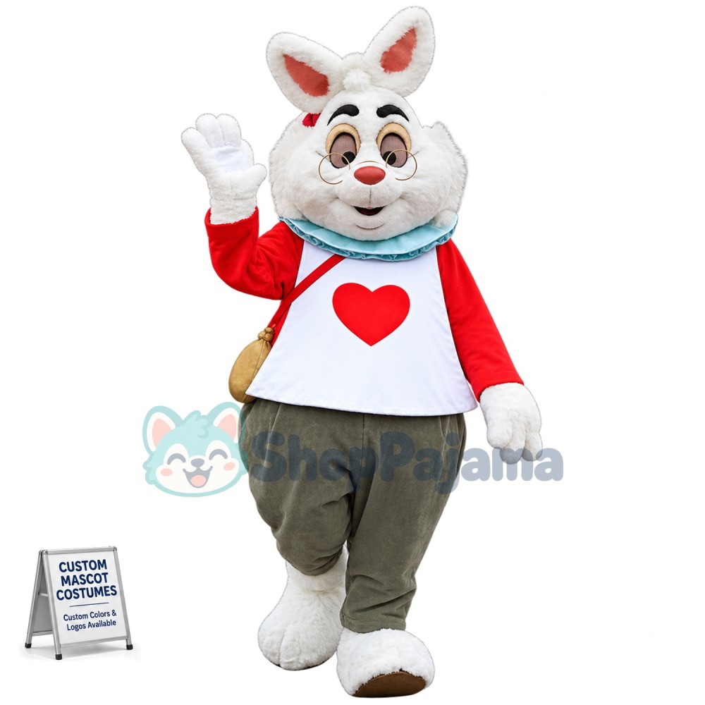 White Heart Rabbit Mascot Costume