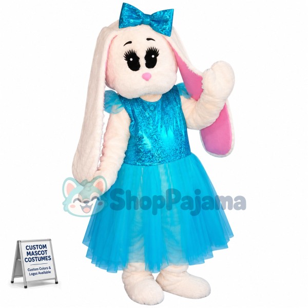 Blue Dress Bunny Mascot Costume