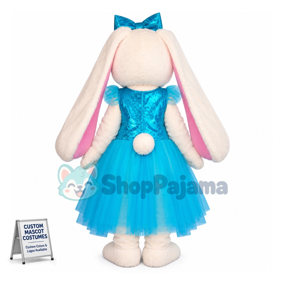 Blue Dress Bunny Mascot Costume