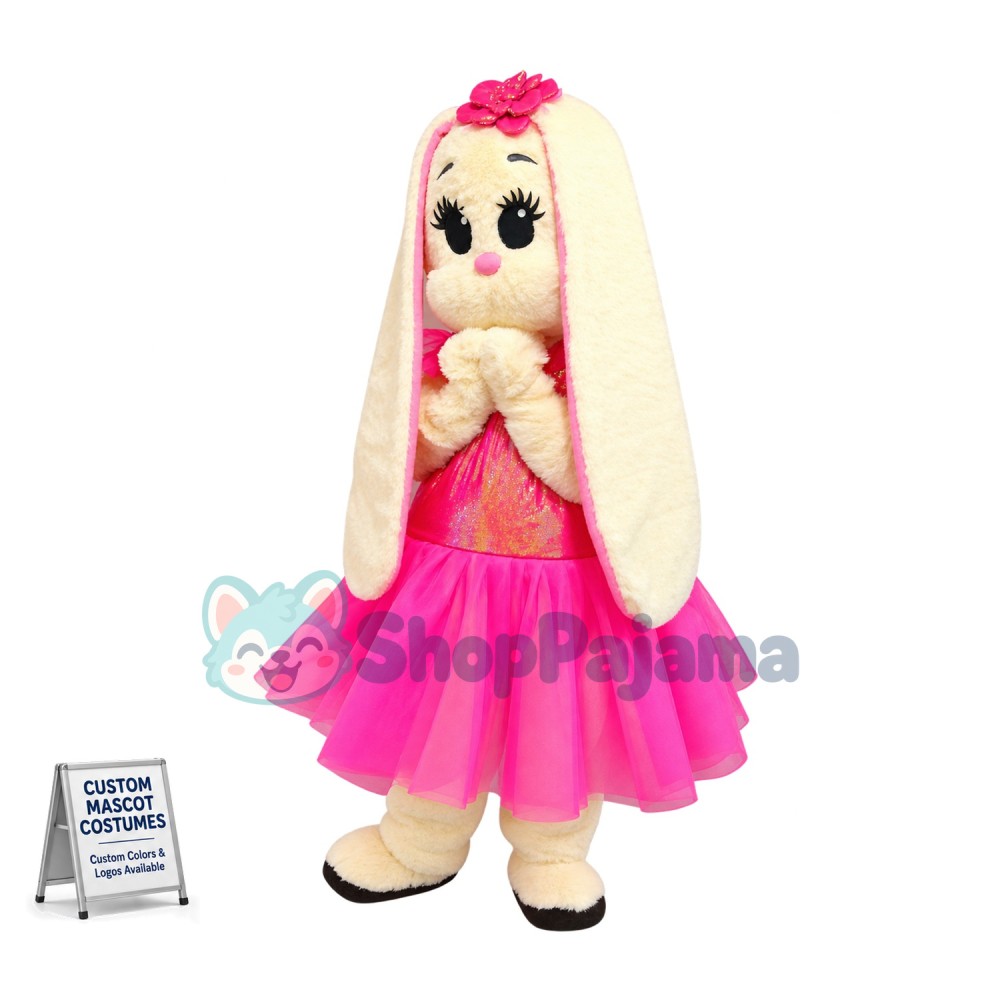 Pink Dress Bunny Mascot Costume
