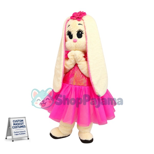 Pink Dress Bunny Mascot Costume