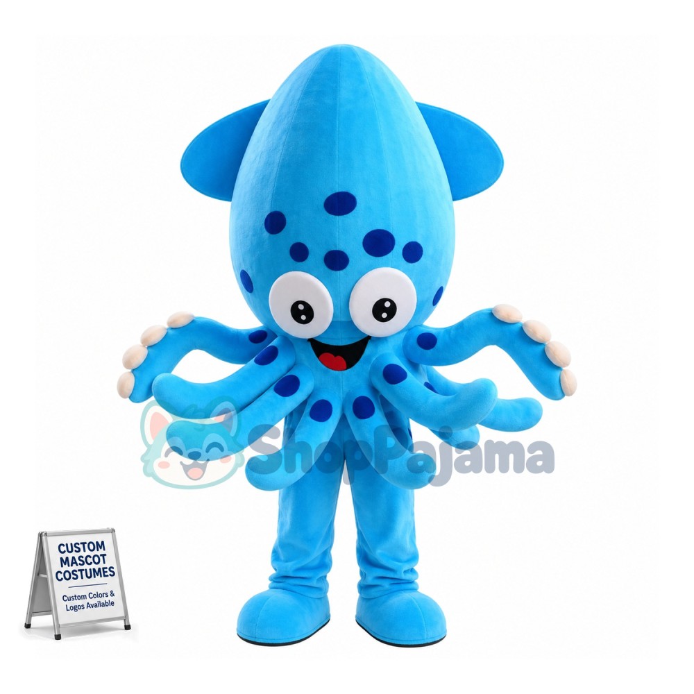 Blue Squid Mascot Costume