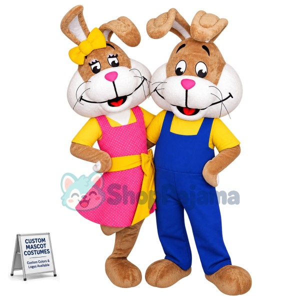 Energetic Mr and Mrs Rabbit Mascot Costume