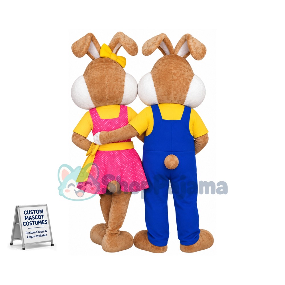 Energetic Mr and Mrs Rabbit Mascot Costume