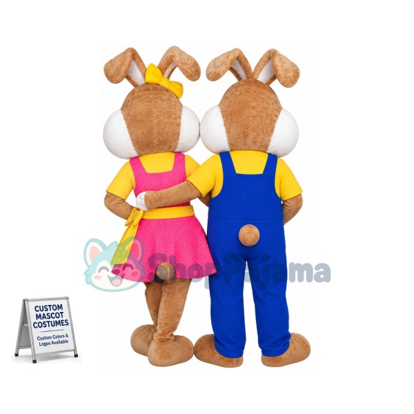 Energetic Mr and Mrs Rabbit Mascot Costume