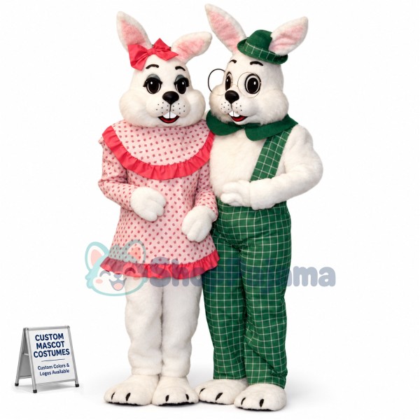 Friendly Mr & Mrs Rabbit Mascot Costume