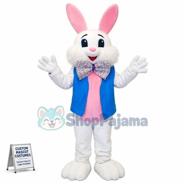 Happy White & Pink Rabbit Mascot Costume