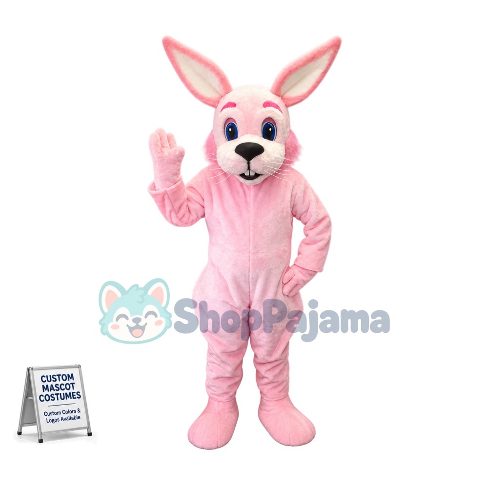 Friendly Pink Rabbit Mascot Costume