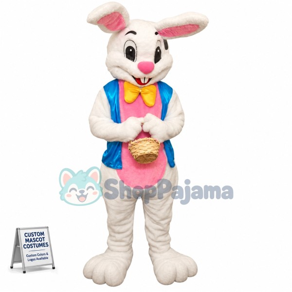 Friendly White Easter Bunny Rabbit Mascot Costume