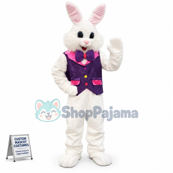 Friendly Purple Suit Easter Bunny Mascot Costume