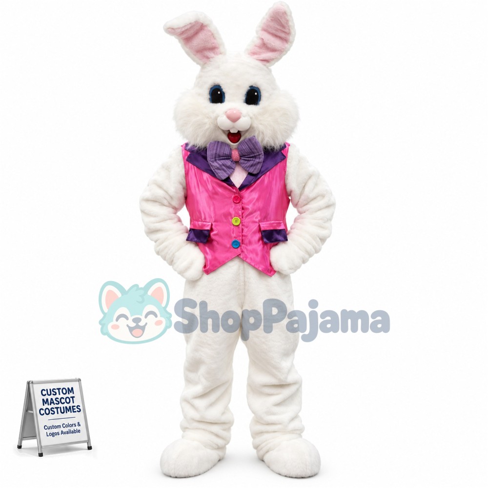 Friendly Pink Suit Easter Bunny Mascot Costume