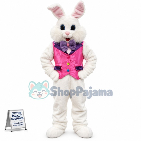 Friendly Pink Suit Easter Bunny Mascot Costume
