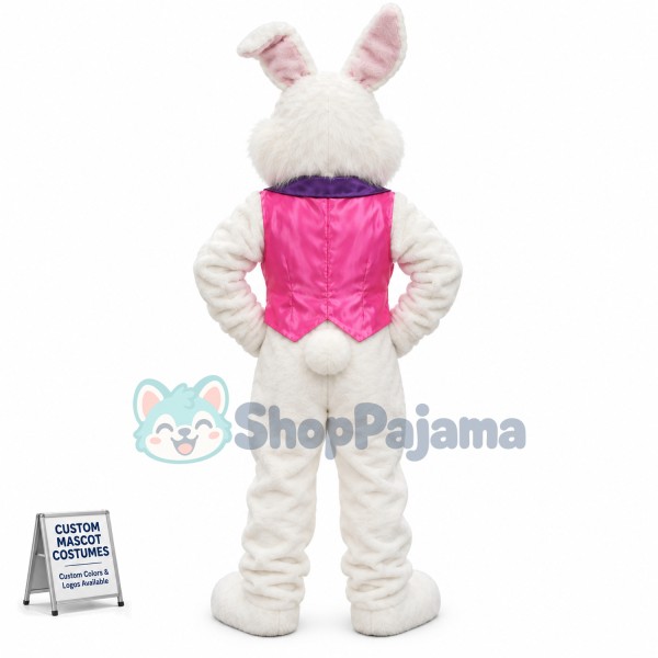 Friendly Pink Suit Easter Bunny Mascot Costume