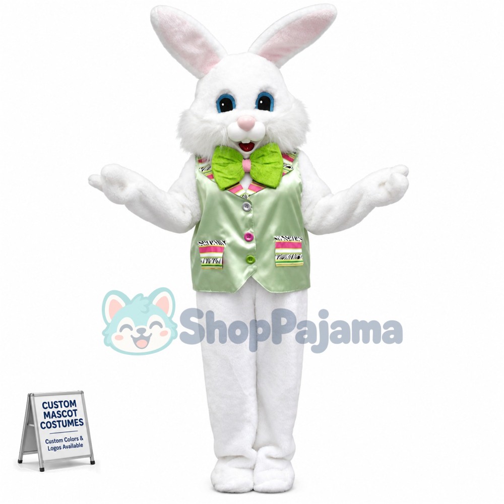 Friendly Green Suit Easter Bunny Mascot Costume