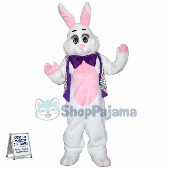 Superb Friendly White & Pink Bunny Mascot Costume