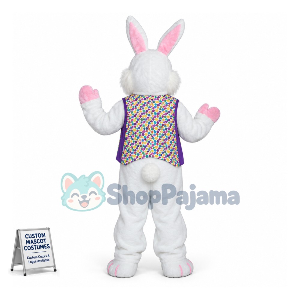 Superb Friendly White & Pink Bunny Mascot Costume