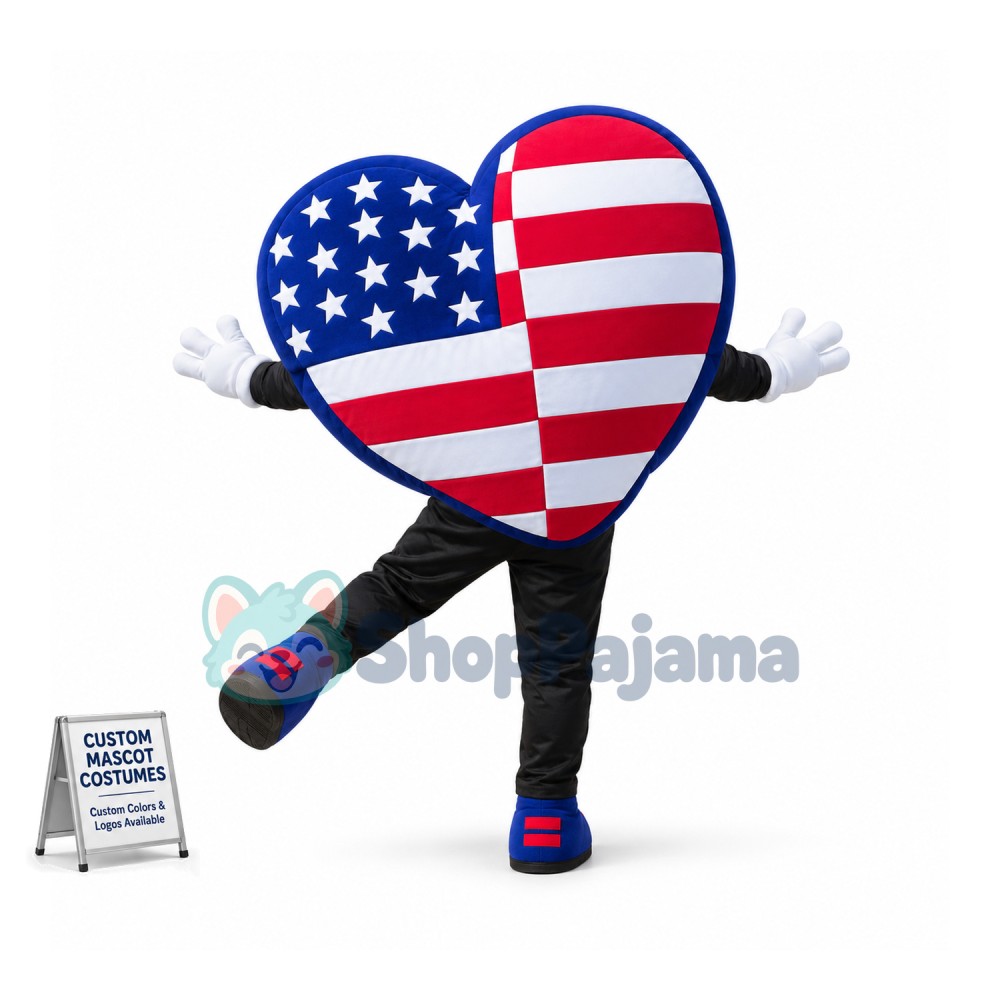 US Flag Heart Mascot Costume
