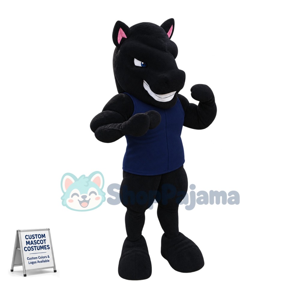 Superb Power Black Horse Mascot Costume