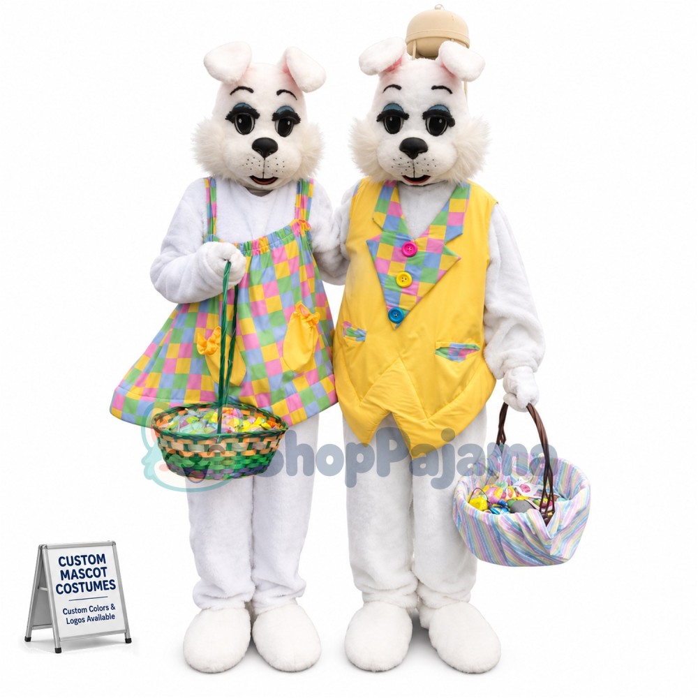 White Mr & Mrs Easter Bunny Mascot Costume