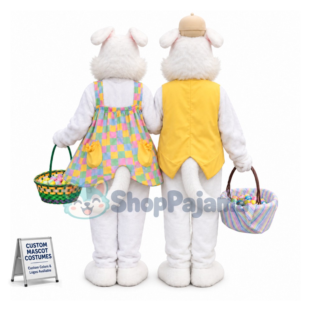 White Mr & Mrs Easter Bunny Mascot Costume