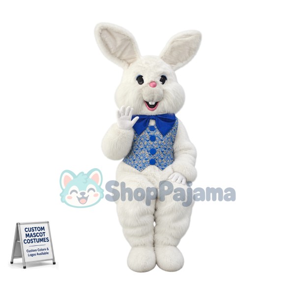 Friendly White Easter Bunny Mascot Costume