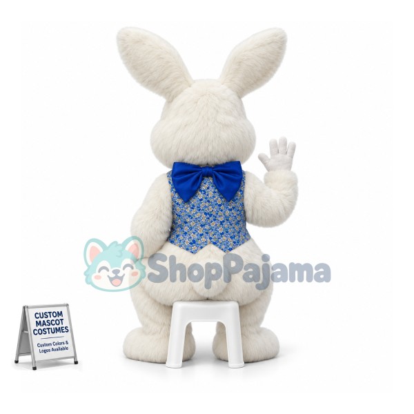 Friendly White Easter Bunny Mascot Costume