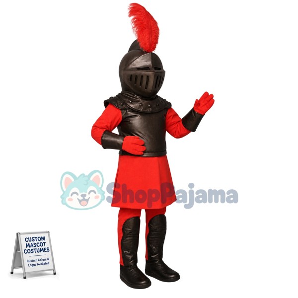 Superb Red & Black Knight Mascot Costume