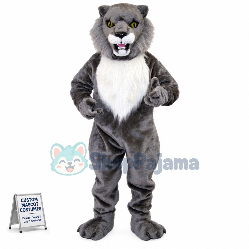 Fierce Grey Wildcat Mascot Costume