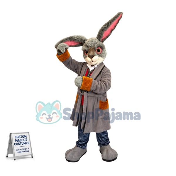 Superb Grey Easter Bunny Mascot Costume