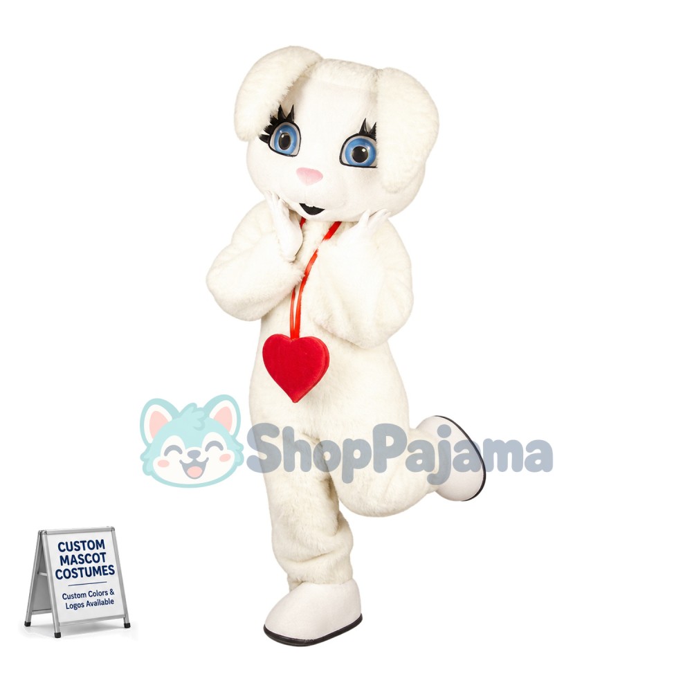 Red Heart White Rabbit Mascot Costume