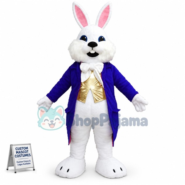 Blue Suit Easter Bunny Mascot Costume Available In US Warehouse