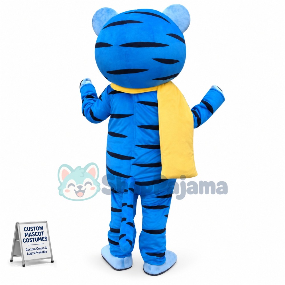 Blue Tiger Mascot Costume Custom Mascot