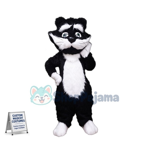 White & Black Animal Cat Mascot Costume