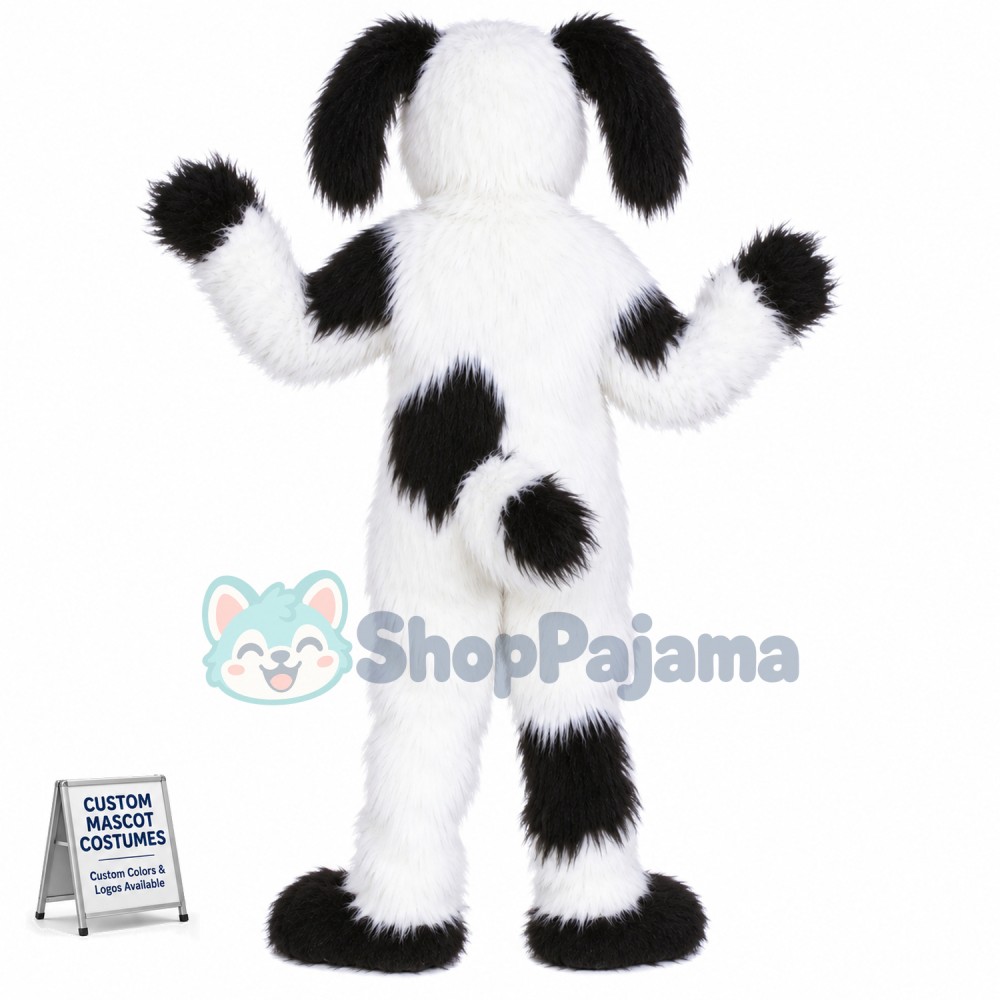 White & Black Shaggy Dog Mascot Costume