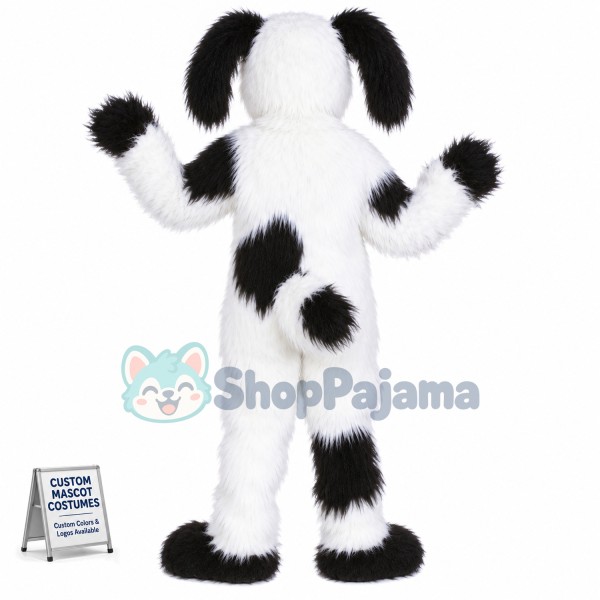 White & Black Shaggy Dog Mascot Costume