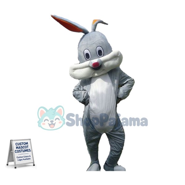 Happy Grey Rabbit Bunny Mascot Costume