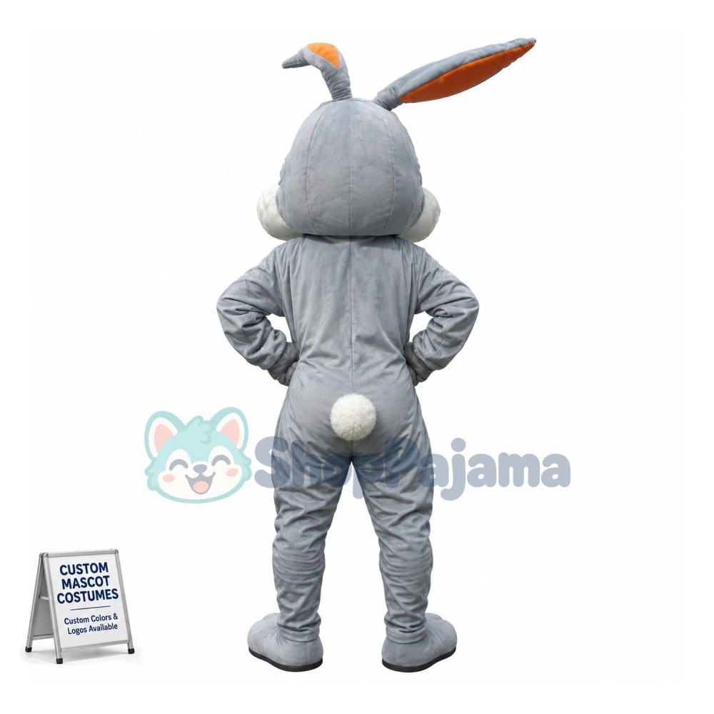Happy Grey Rabbit Bunny Mascot Costume