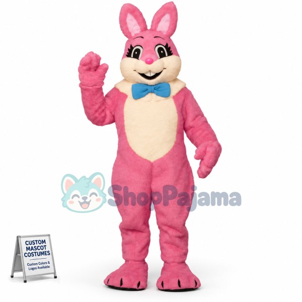 Pink Smiling Bunny Mascot Costume