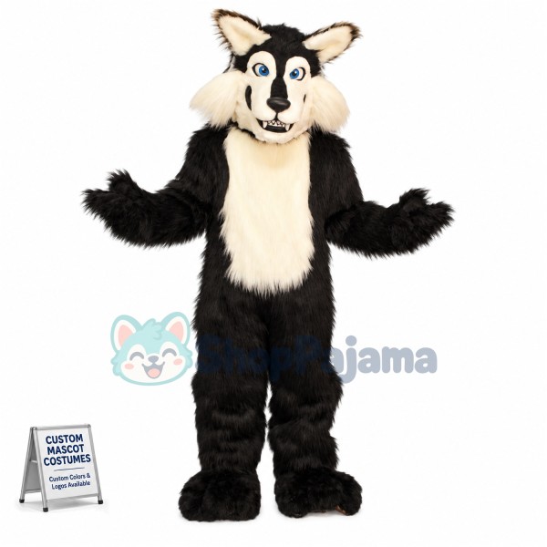 Black & White Wolf Mascot Costume Custom Mascot